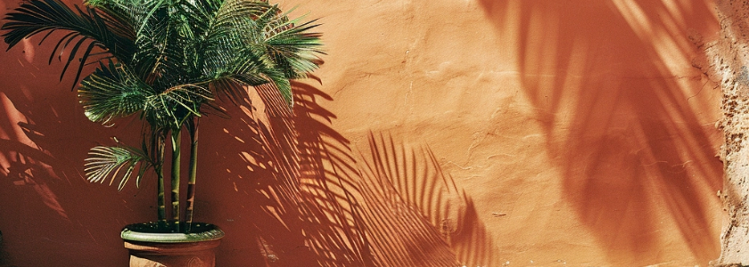 terracotta muur met tropische plant